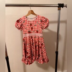 Little Dress Shoppe Pink Checkered Kids Dress with Strawberry Design